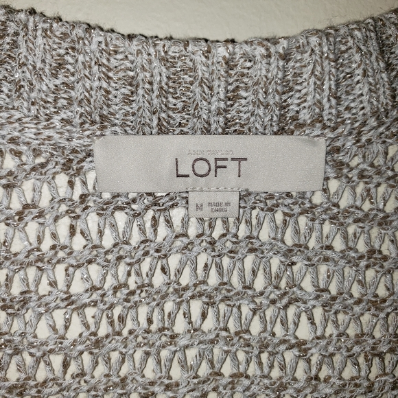 LOFT Silver and Tan Knit Short Sleeve Sweater - Picture 2 of 3